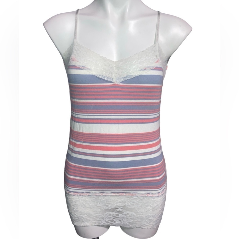 Clock House Women’s Medium Coral Pink Periwinkle Blue & White Tank Top